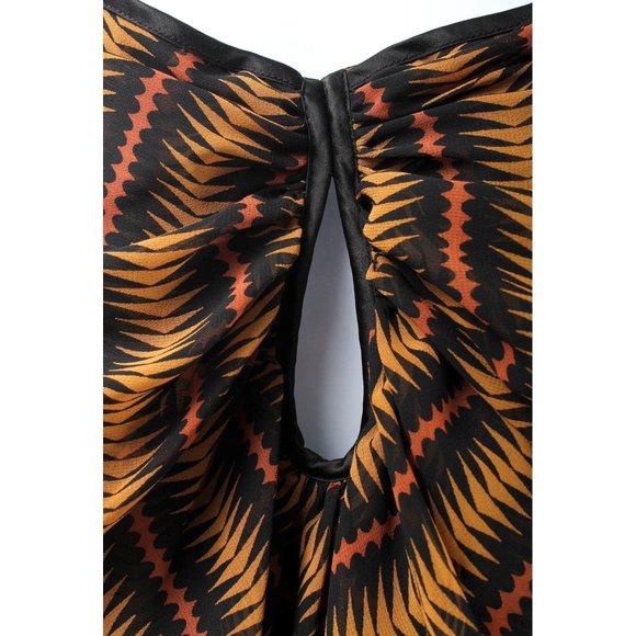 BCBGENERATION Brown & Black Striped Pattern Ruffle Low Open Back Dress Size M - Picture 4 of 4